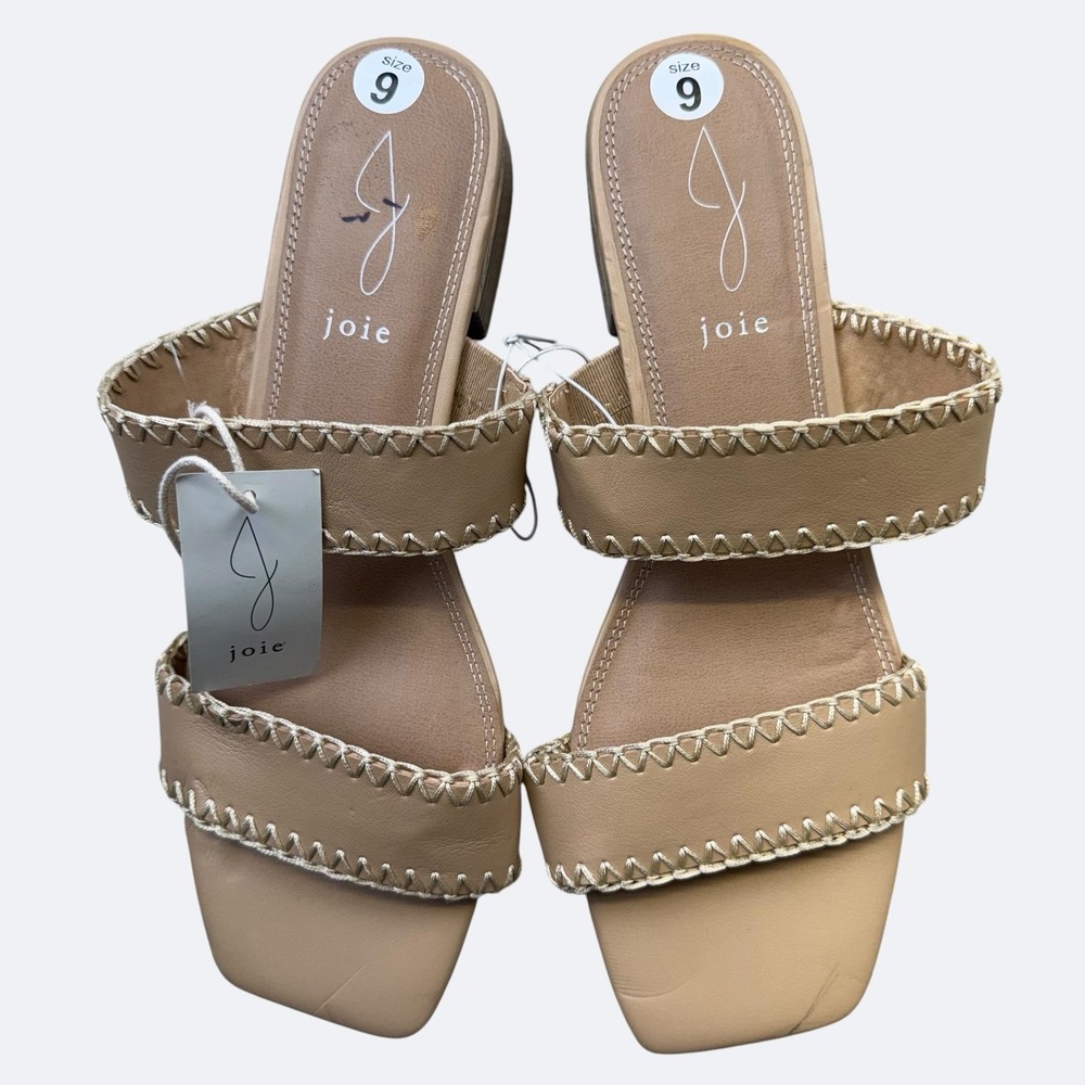 Joie Chiara Sandals Womens Size 9 Beige Strappy Block Heel Slides Memory Foam